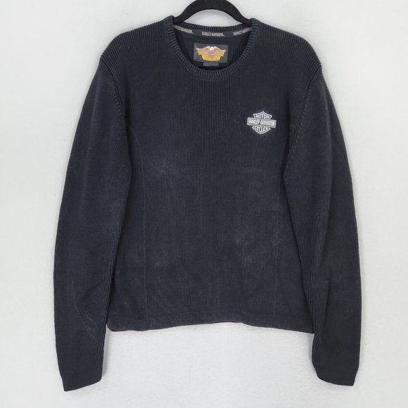 Harley-Davidson Sweaters - Vintage Harley Davidson Sweater Womens Large Black Ribbed Knit Cotton Crew Neck